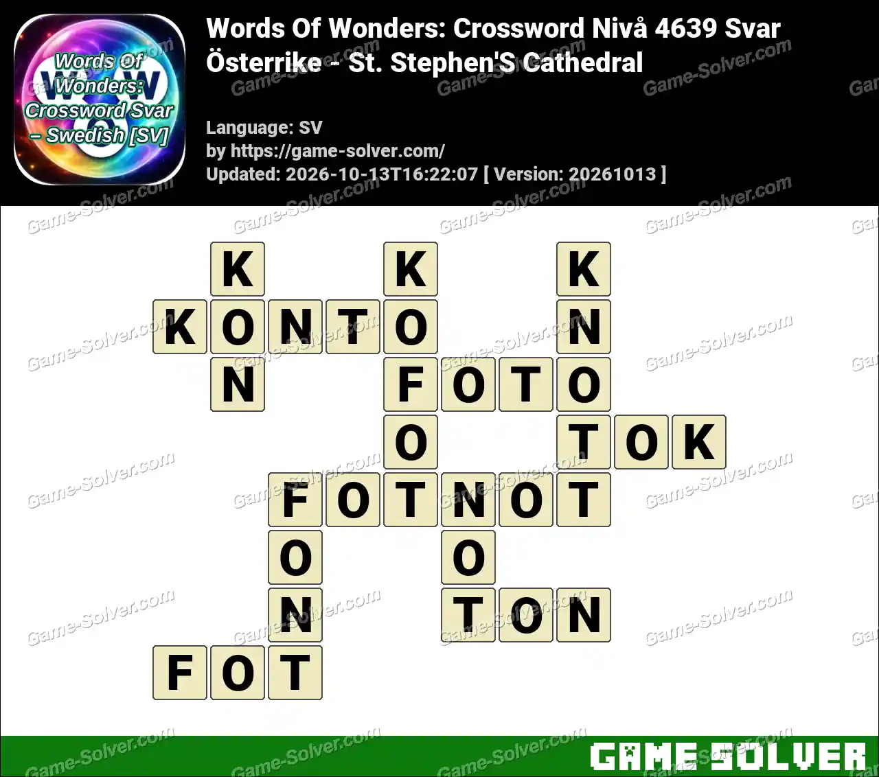 Words Of Wonders: Crossword Nivå 4639 Svar – Österrike – St. Stephen’S Cathedral